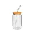 Glas með bambus loki og gler röri – 13cm