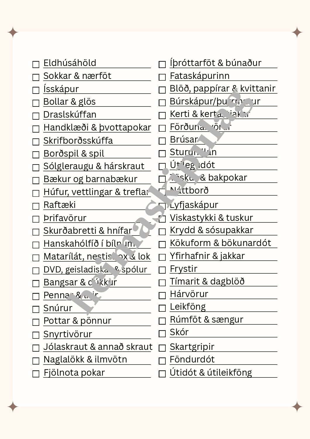 Declutter áskorun - Skjal
