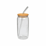 Glas með bambus loki og gler röri – 16cm